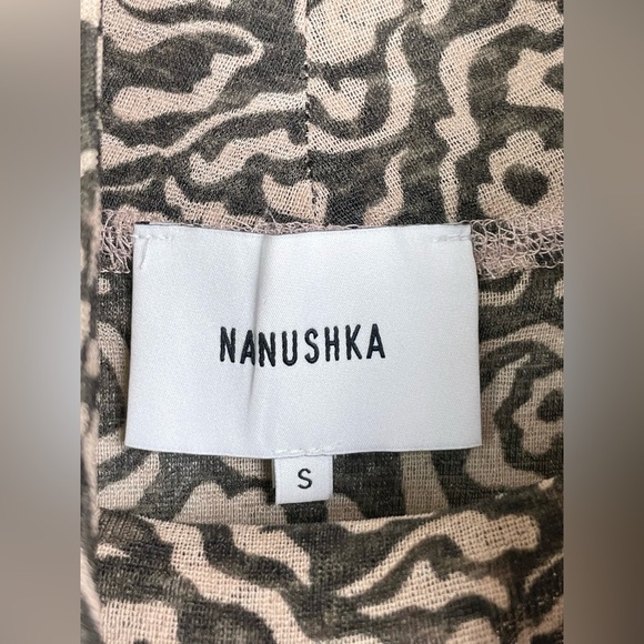 Nanushka Women's Small Raglan Turtleneck Top Mesh Jersey Graphic Animal Latte - Picture 9 of 16